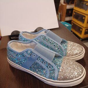 Off We Go® Blue & Silver GLITTER Slip-On Sneakers Walking Shoes - sz 8.5 (41)